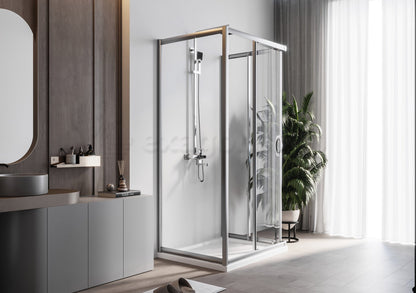 Box doccia 3 lati 70x120x70 Genio due ante scorrevoli 6 mm H 195 cromo