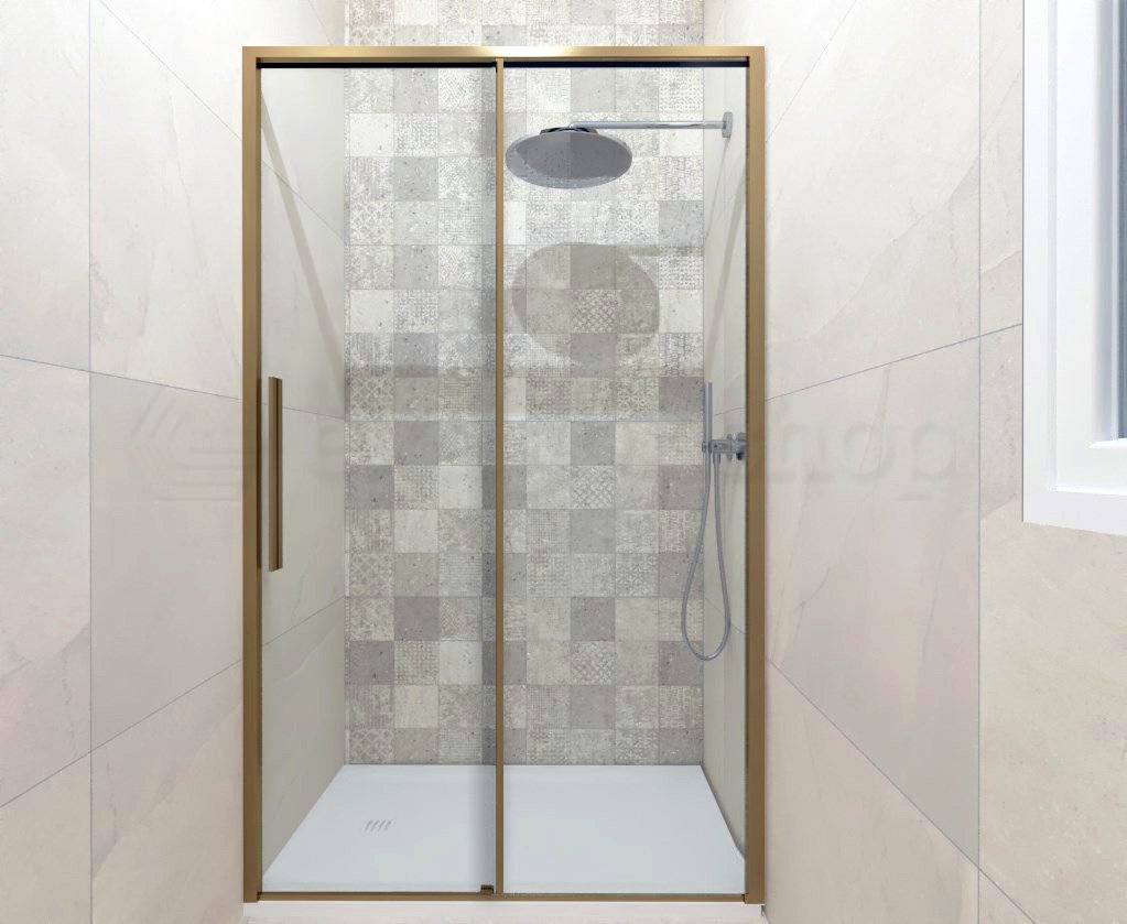 Box doccia a nicchia 137-141 cm scorrevole trasparente Oro installato in bagno moderno con ante in vetro temperato