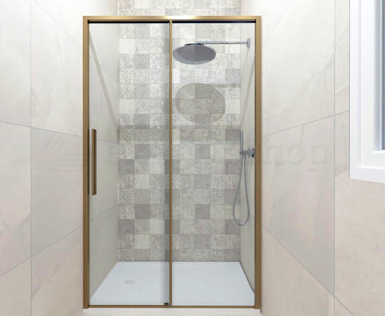 Box doccia a nicchia 137-141 cm scorrevole trasparente Oro installato in bagno moderno con ante in vetro temperato