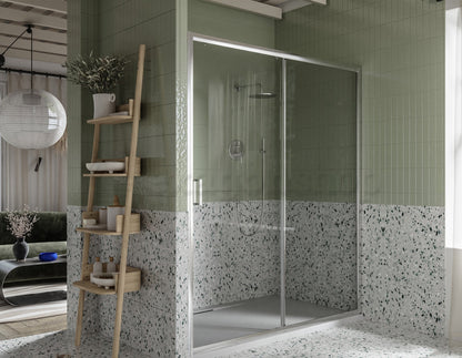 Box doccia a nicchia 160 cm anta scorrevole magnetica reversibile vetro temperato 6 mm H.190 profili alluminio cromo Nuvola