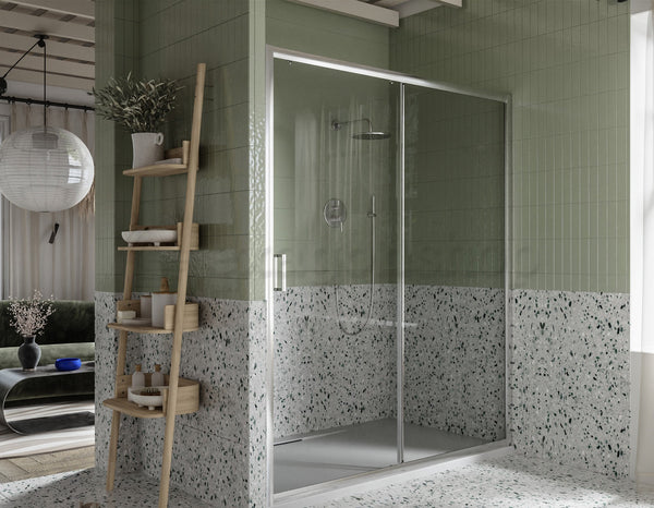Box doccia a nicchia 160 cm anta scorrevole magnetica reversibile vetro temperato 6 mm H.190 profili alluminio cromo Nuvola