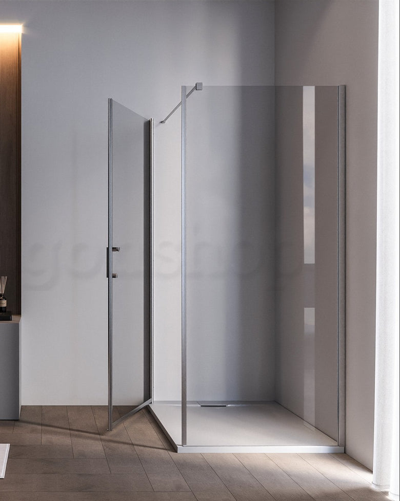 Box doccia 70x90 Nizza un battente reversibile 6 mm H 190 Cromato installato in bagno moderno con ante in vetro temperato...