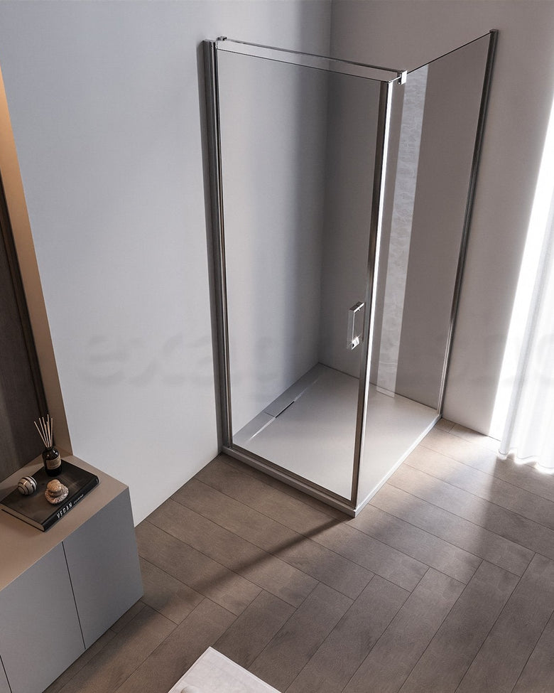 Box doccia 70x90 Nizza un battente reversibile 6 mm H 190 Cromato, dettaglio dei profili e delle cerniere in alluminio...
