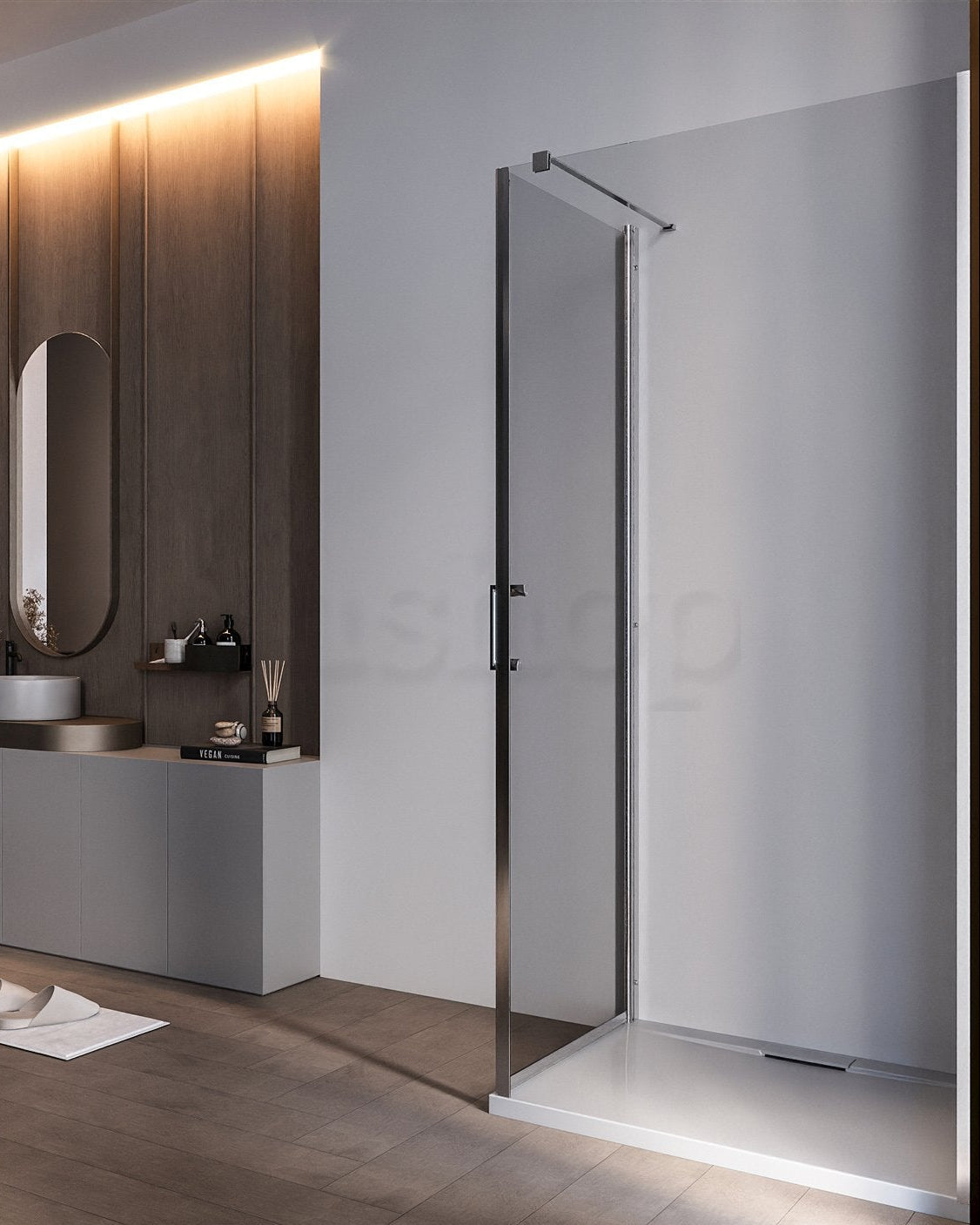 Box doccia 70x90 Nizza un battente reversibile 6 mm H 190 Cromato installato in bagno moderno con ante in vetro temperato...