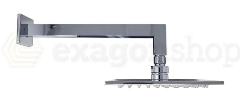Soffione doccia 20x20 quadro 6,5 mm con braccio cromo Smart, componenti inclusi smontati: corpo incasso, placca e rosone...