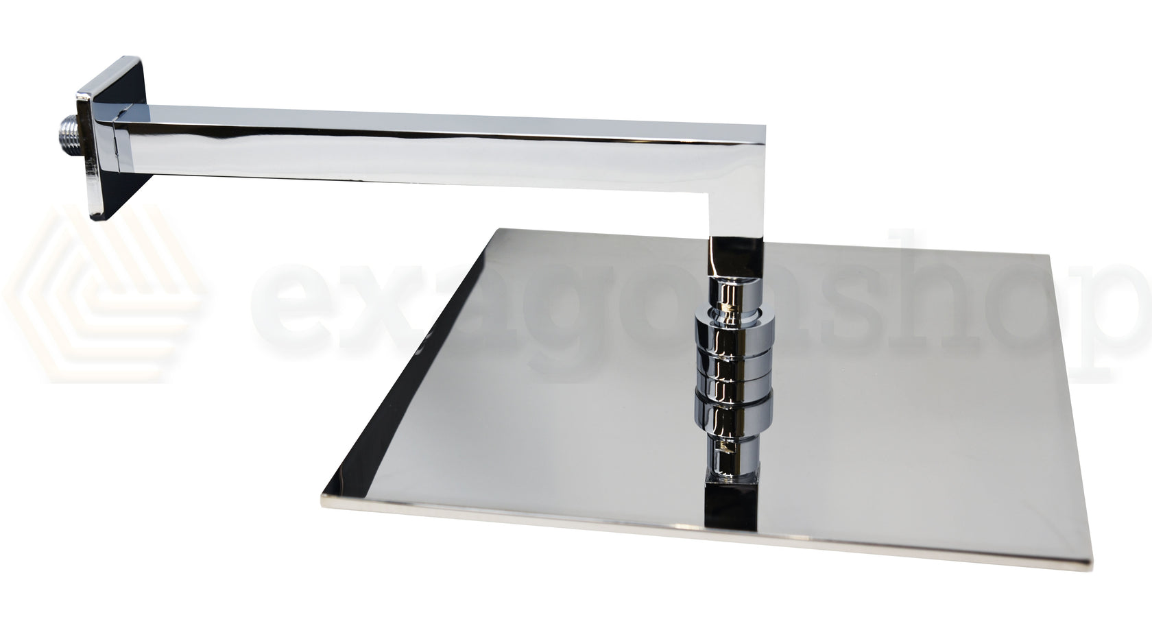 Soffione Doccia 30x30 Quadro con braccio Cromo, componenti inclusi smontati: corpo incasso, placca e rosone - Exagonshop