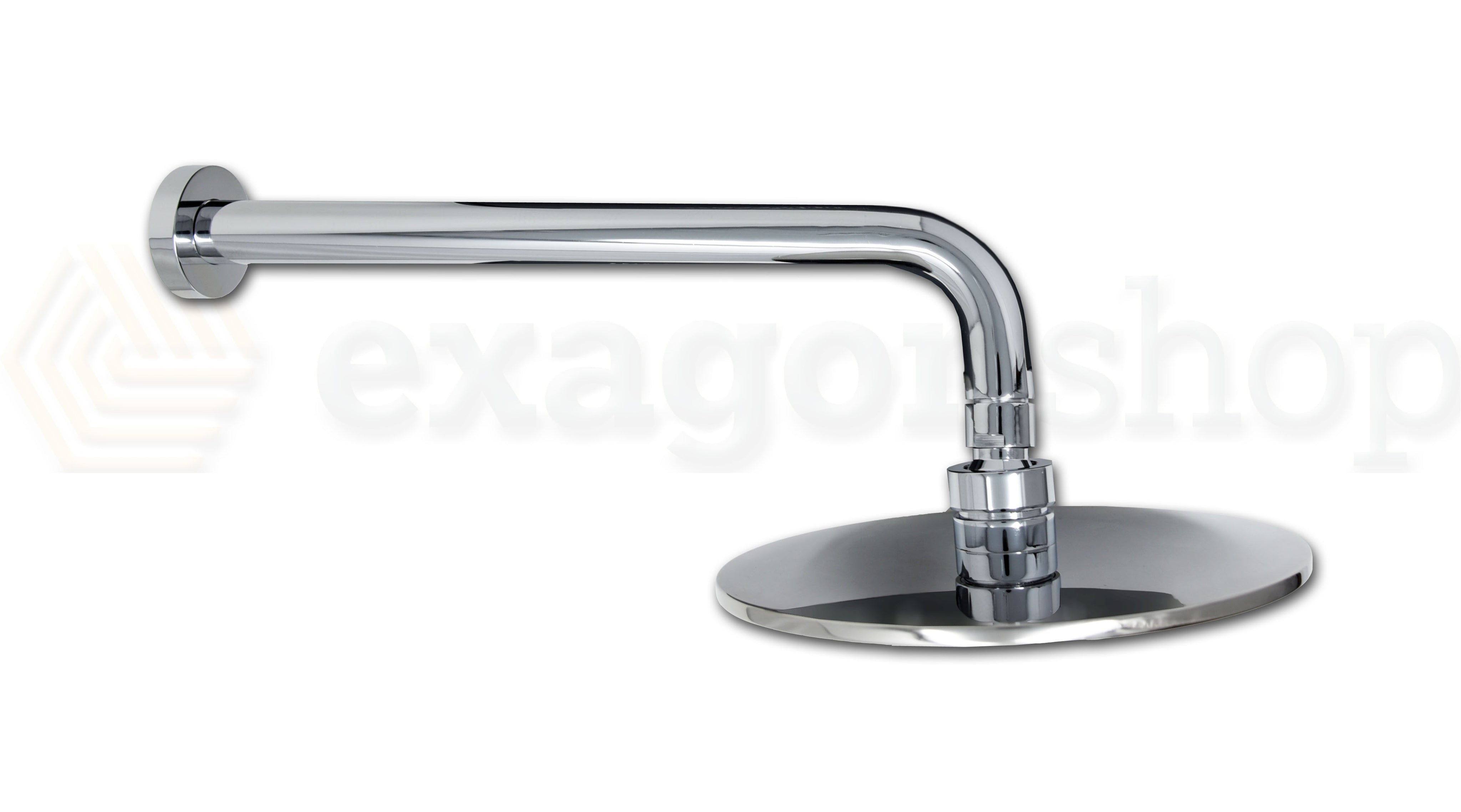 Soffione doccia 20 cm tondo 6,5 mm con braccio cromo Smart, dettaglio ravvicinato della finitura e del marchio - Exagonshop