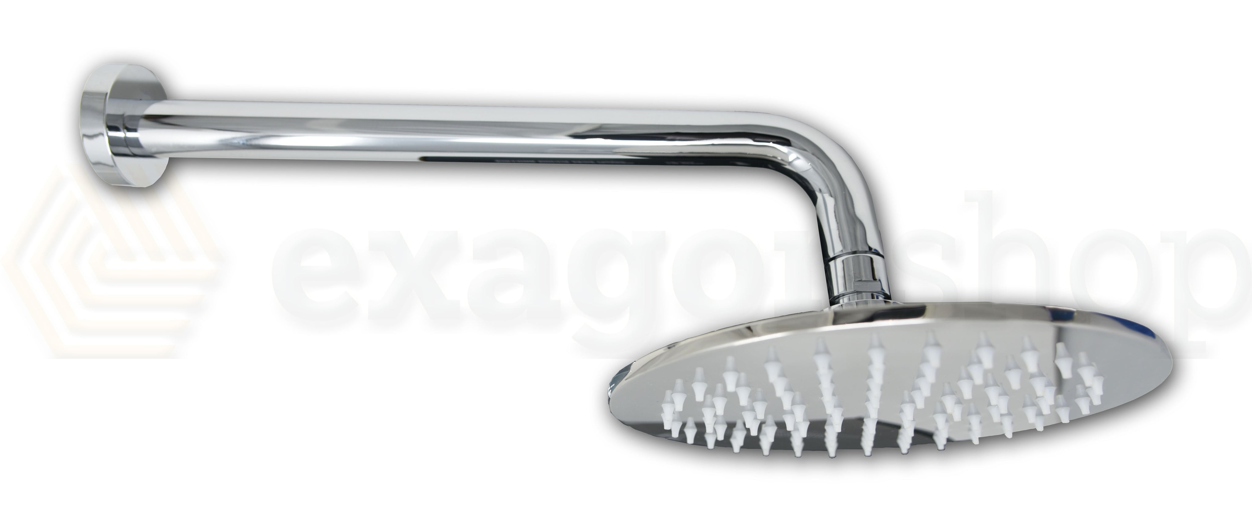 Soffione doccia 20 cm tondo 6,5 mm con braccio cromo Smart, vista frontale della maniglia e della bocca di erogazione...