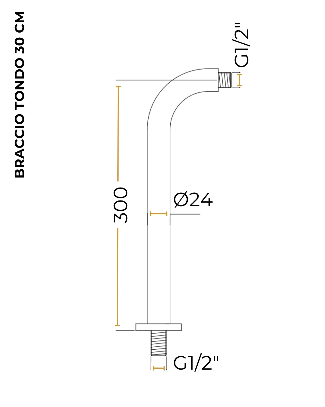 Braccio doccia 30 cm tondo diametro 24 mm in ottone cromo Smart