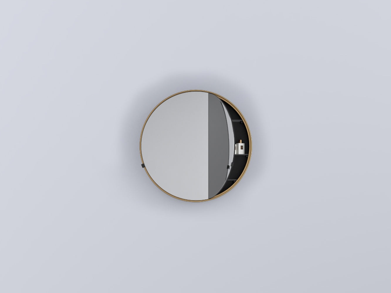 Cielo I Catini Round Box specchio contenitore 75 cm tondo con lavabo e rubinetteria, vista frontale su sfondo neutro