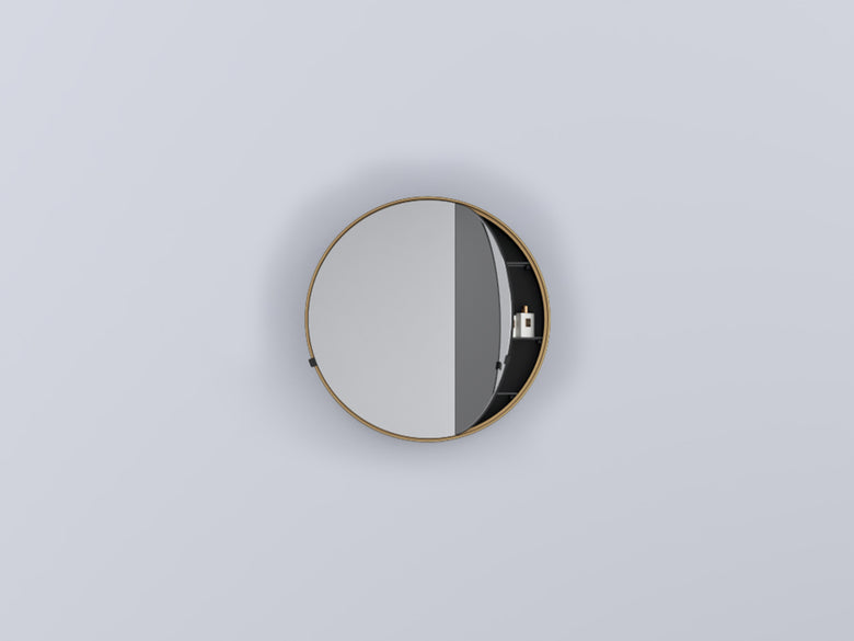 Cielo I Catini Round Box specchio contenitore 75 cm tondo con lavabo e rubinetteria, vista frontale su sfondo neutro