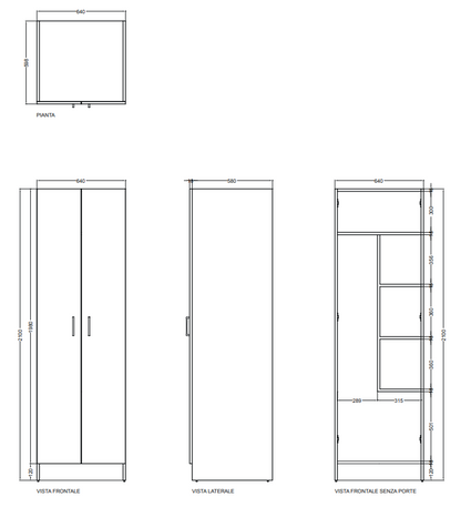 Colavene COLF 1 colonna 64X60 H.210 due ante con con ripiano superiore e contenitori laterali bianco