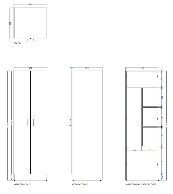 Colavene COLF 1 colonna 64X60 H.210 due ante con con ripiano superiore e contenitori laterali bianco