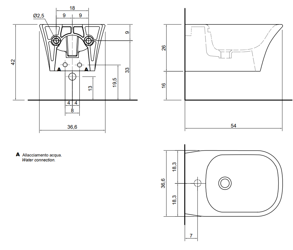 Antonio Lupi Design Cabo4 Bidet Sospeso In Ceramica Bianco, vista frontale su sfondo bianco