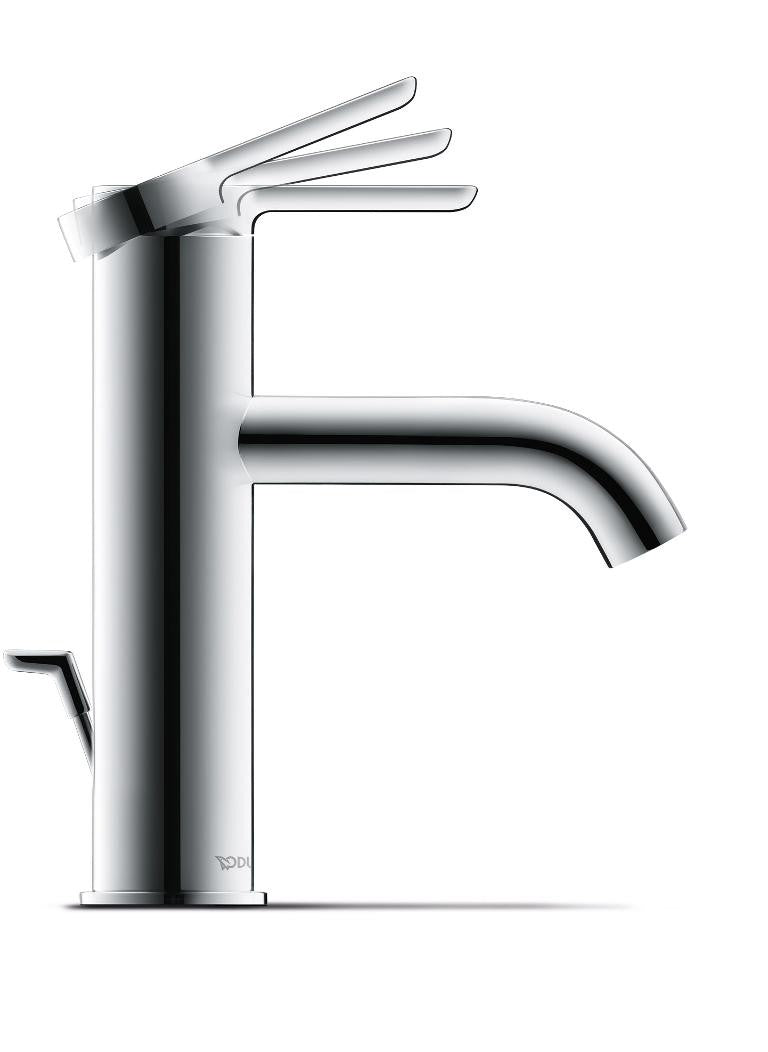 Duravit C1 Coppia Miscelatori Lavabo e Bidet Monocomando Cromo Lucido, vista laterale del profilo e della forma