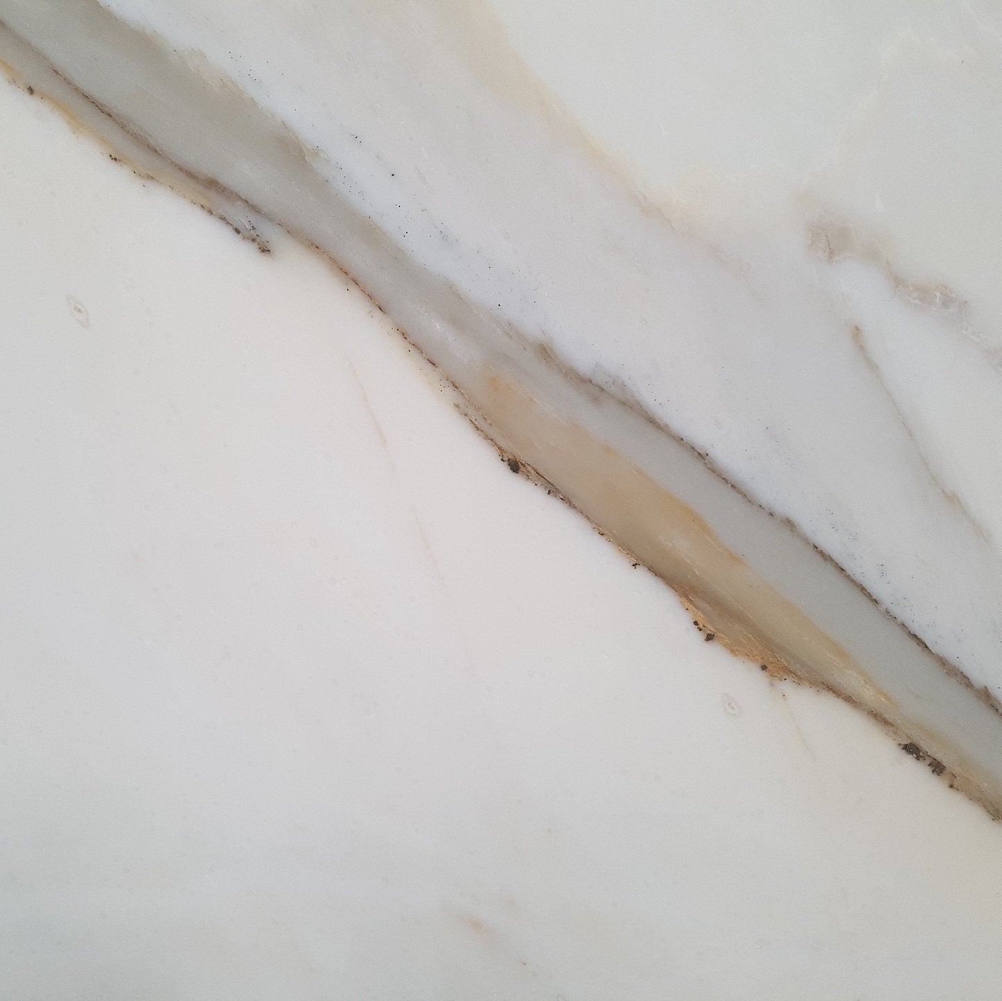 La Fenice Calacatta rivestimento 80x80 per interni prima posata in ambiente arredato, dettaglio della venatura - La...