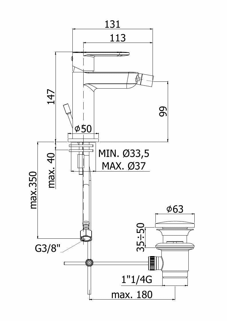 Paffoni Candy Coppia rubinetti Lavabo Bidet CA075HCR CA135CR Cromo ambientato su piano bagno con accessori