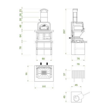 Palazzetti Capri 3 barbecue a legna con forno esterno in acciaio con piano in Marmotech effettto granito grigio