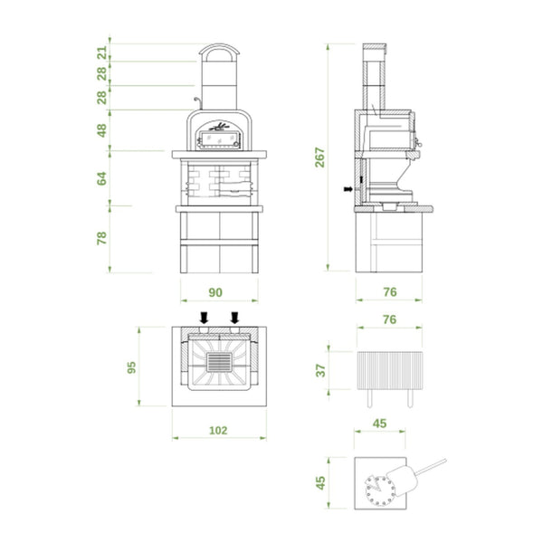 Palazzetti Capri 3 barbecue a legna con forno esterno in acciaio con piano in Marmotech effettto granito grigio