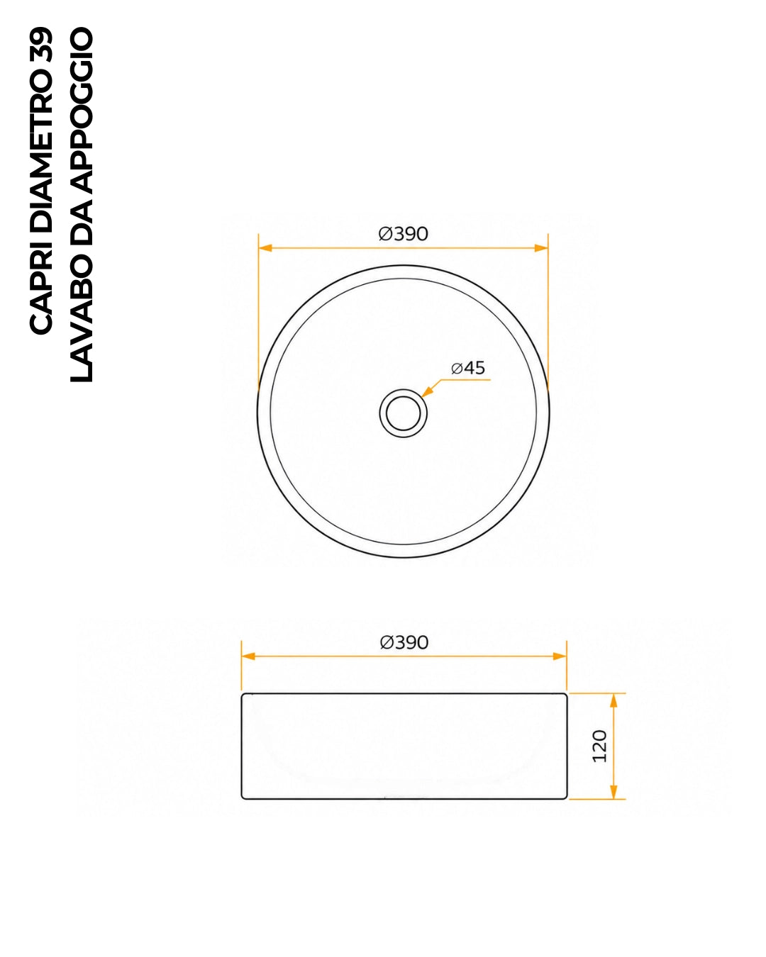 Lavabo 39 cm ciotola da appoggio bianco opaco Capri
