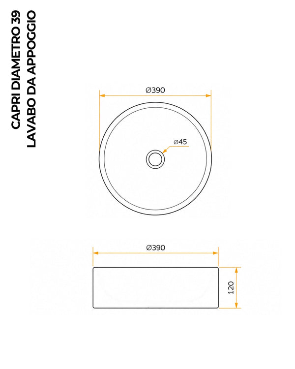 Lavabo 39 cm ciotola da appoggio bianco opaco Capri