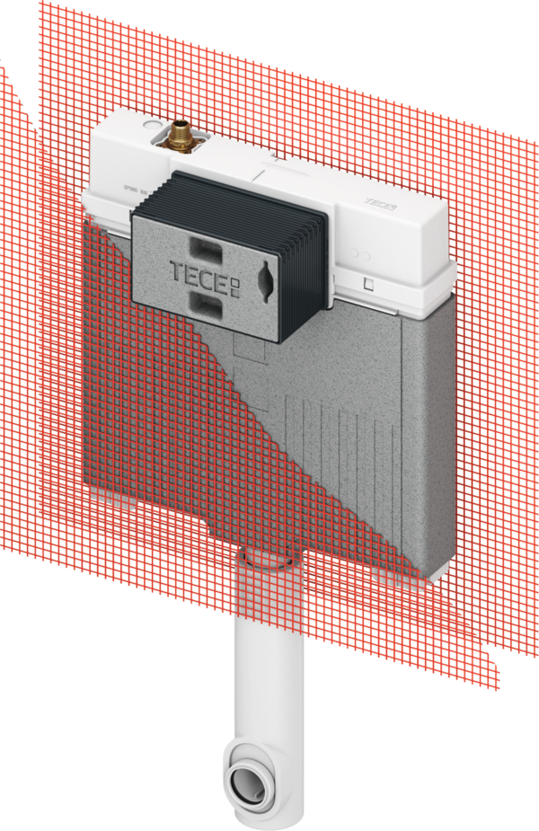 Cassetta scarico per muratura 8 cm per WC a terra Tecebox, vista frontale su sfondo bianco - Tece Italia