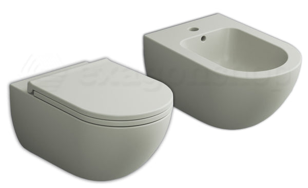 Ceramica Cielo Coppia Sanitari Sospesi Bidet E Vaso Senza Brida Con Sedile Rallentato Pomice