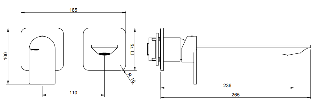 Treemme Ran RWIT22C9CC01 Miscelatore lavabo monocomando Cromo Lucido, vista laterale del profilo e della forma...