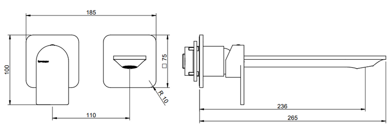 Treemme Ran RWIT22C9CC01 Miscelatore lavabo monocomando Cromo Lucido, vista laterale del profilo e della forma...