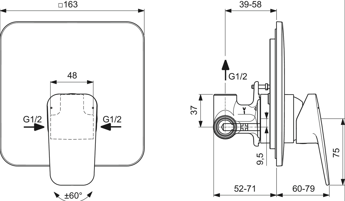 Ideal Standard Ceraplan Set Completo Miscelatori Lavabo visto dall'alto con superficie e piletta di scarico