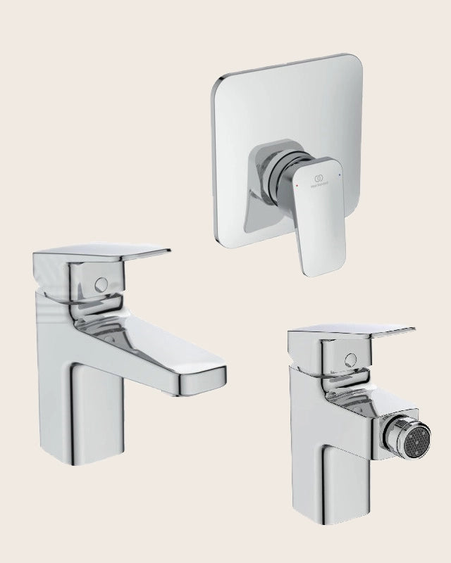 Ideal Standard Ceraplan Set Completo Miscelatori Lavabo visto dall'alto con superficie e piletta di scarico