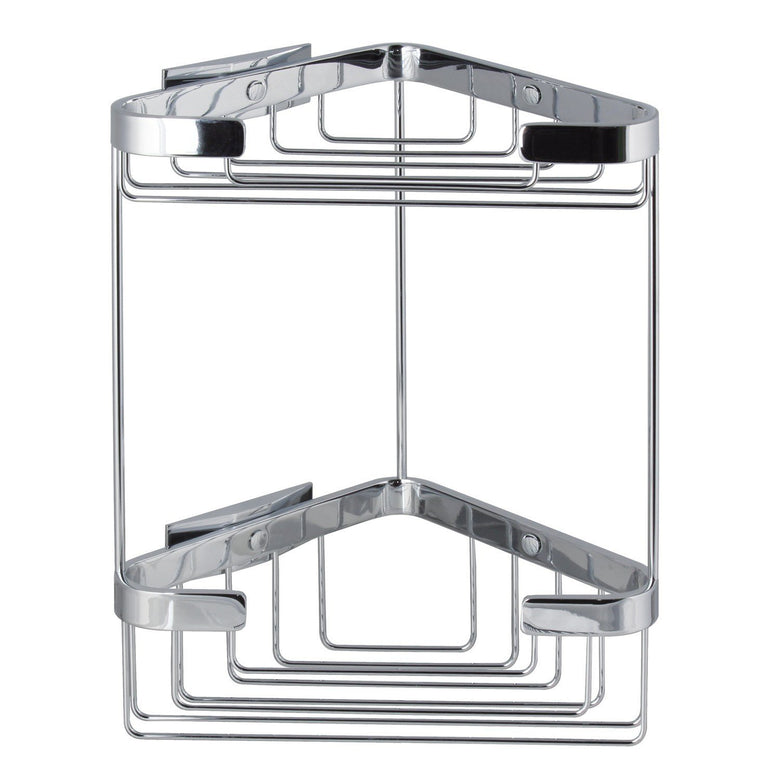 Koh-i-noor LEM 2.0 cestino angolare doppio ad incollo a Cromo Lucido installato in bagno moderno con ante in vetro...