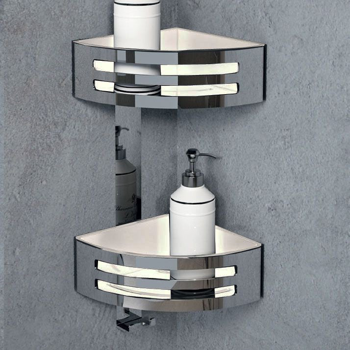 Cestino Angolare Doppio a parete bianco cromo R90CESTE0D Cromato installato in bagno moderno con ante in vetro temperato