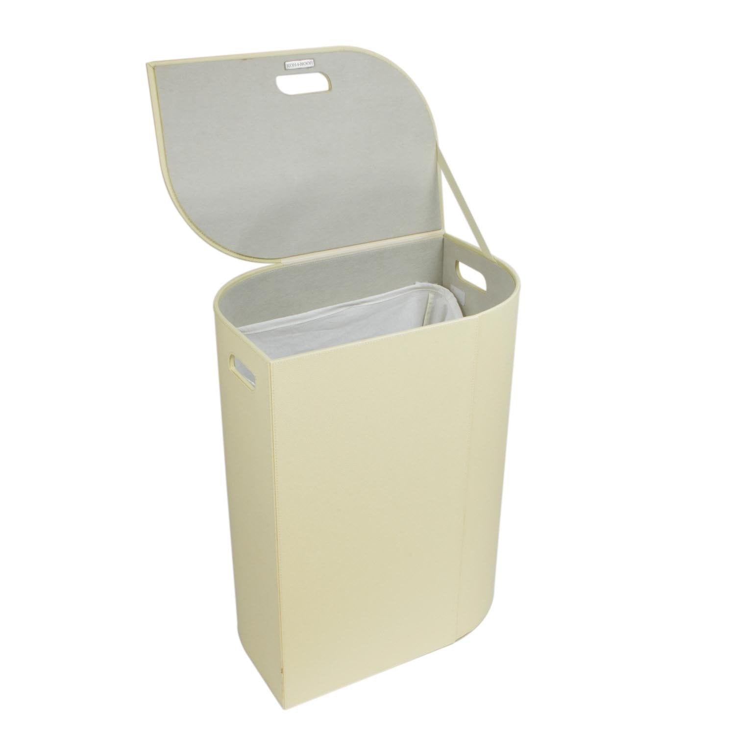 Koh-i-noor Vela cesto portabiancheria 48x32 H.61 con sacco interno in mdf ed ecopelle crema