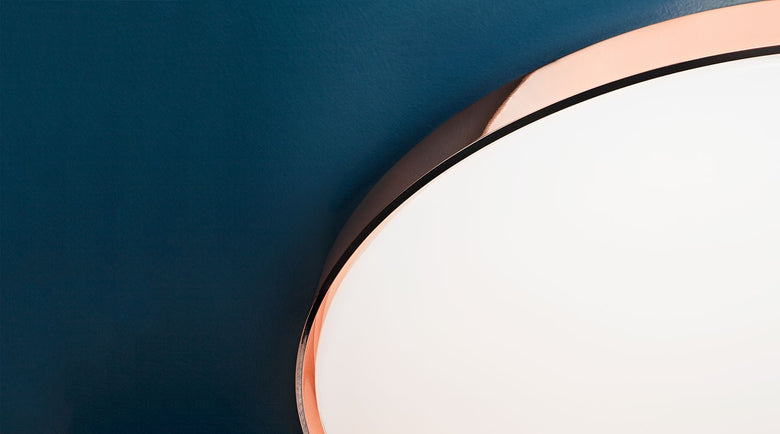 Flos Clara Lampada a parete e soffitto 60 cm cornice rame spenta, dettaglio del corpo lampada e dei materiali