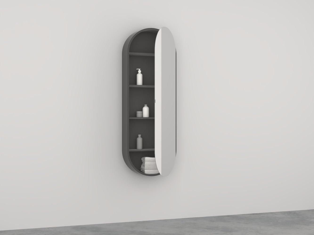 Cielo Arcadia Elio Slim Specchio 50x145 Con Contenitore con lavabo e rubinetteria, vista frontale su sfondo neutro