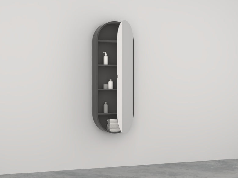 Cielo Arcadia Elio Slim Specchio 50x145 Con Contenitore con lavabo e rubinetteria, vista frontale su sfondo neutro