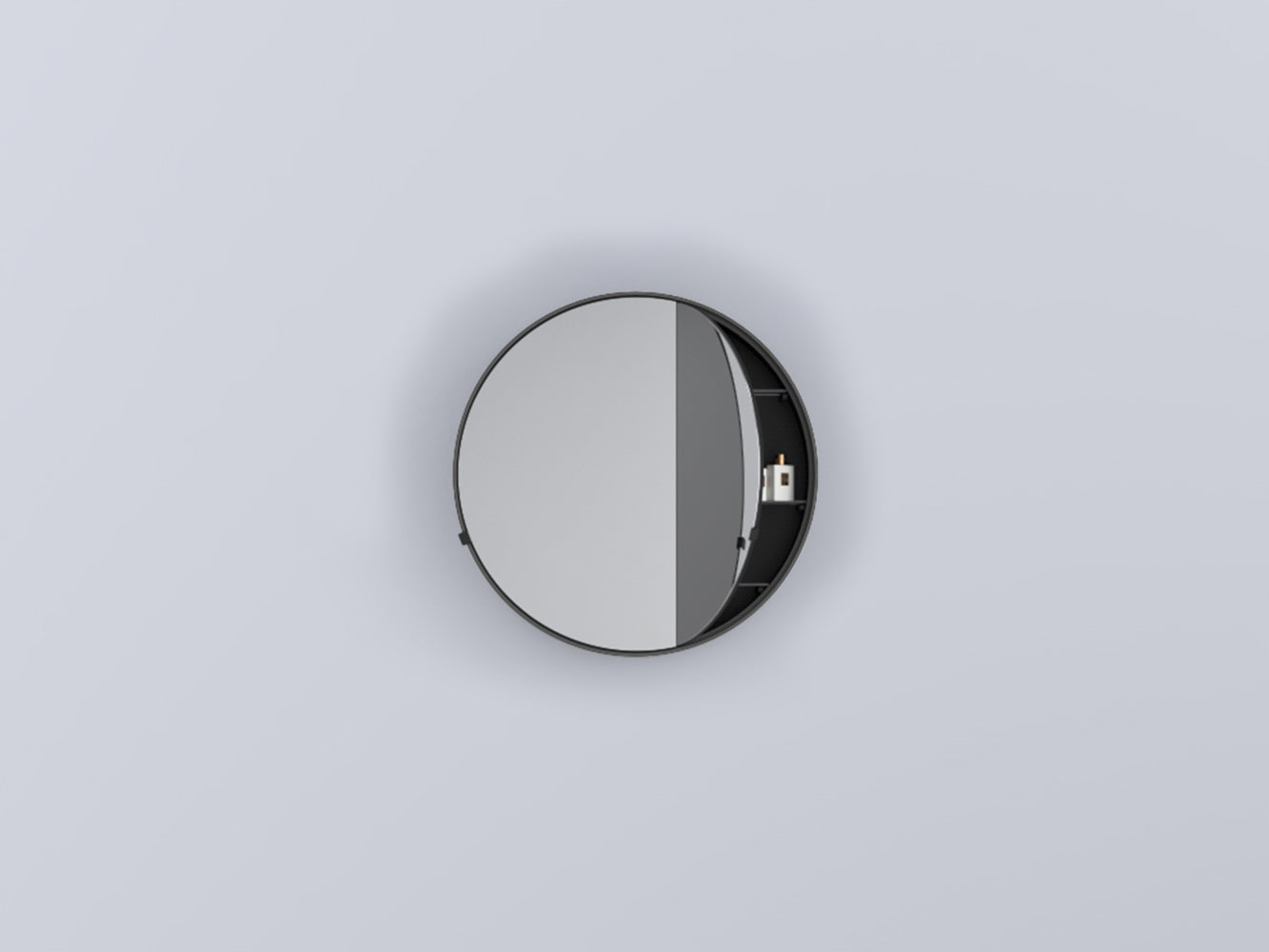 Cielo I Catini Round Box specchio contenitore 75 cm tondo con lavabo e rubinetteria, vista frontale su sfondo neutro