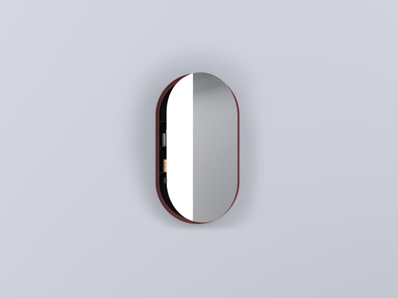 Cielo I Catini Oval Box 50x90 Specchio Contenitore Ovale con lavabo e rubinetteria, vista frontale su sfondo neutro