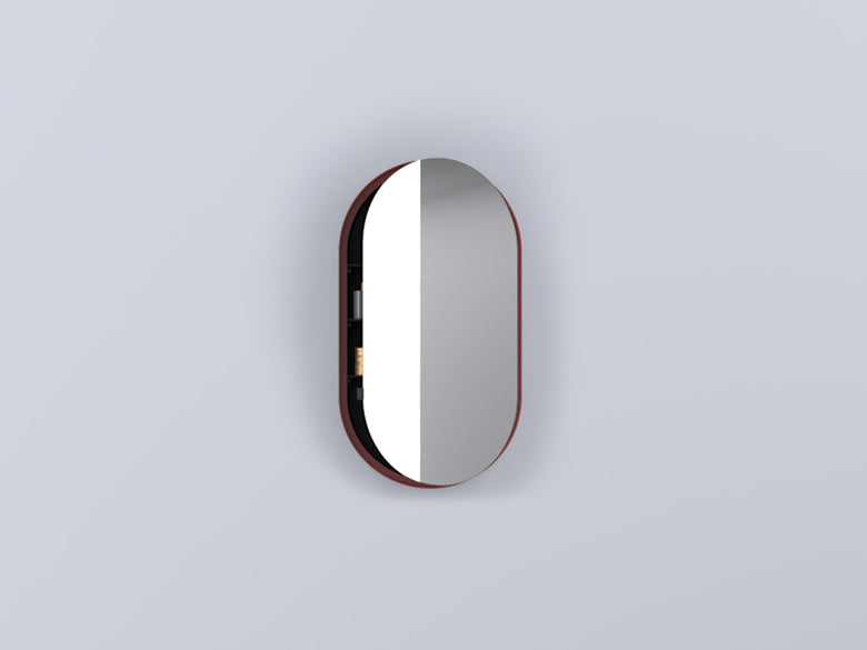 Cielo I Catini Oval Box 50x90 Specchio Contenitore Ovale con lavabo e rubinetteria, vista frontale su sfondo neutro
