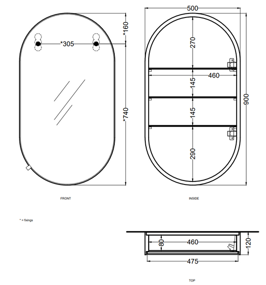 Cielo I Catini Oval Box Specchio 50x90 Contenitore Ovale Con Scocca Laccata In Legno Cemento