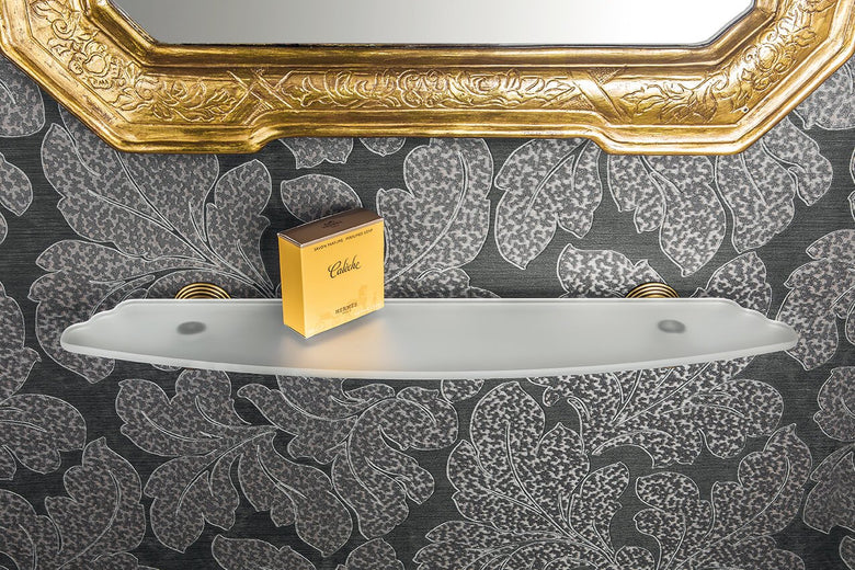 Mensola bagno 60 cm in Vetro Acidato Naturale con installato in bagno moderno con ante in vetro temperato - Colombo Design