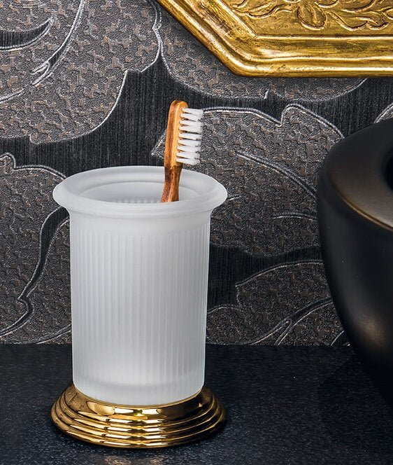 Colombo design Hermitage portaspazzolini in Vetro Acidato, dettaglio ravvicinato del materiale e dell'aggancio