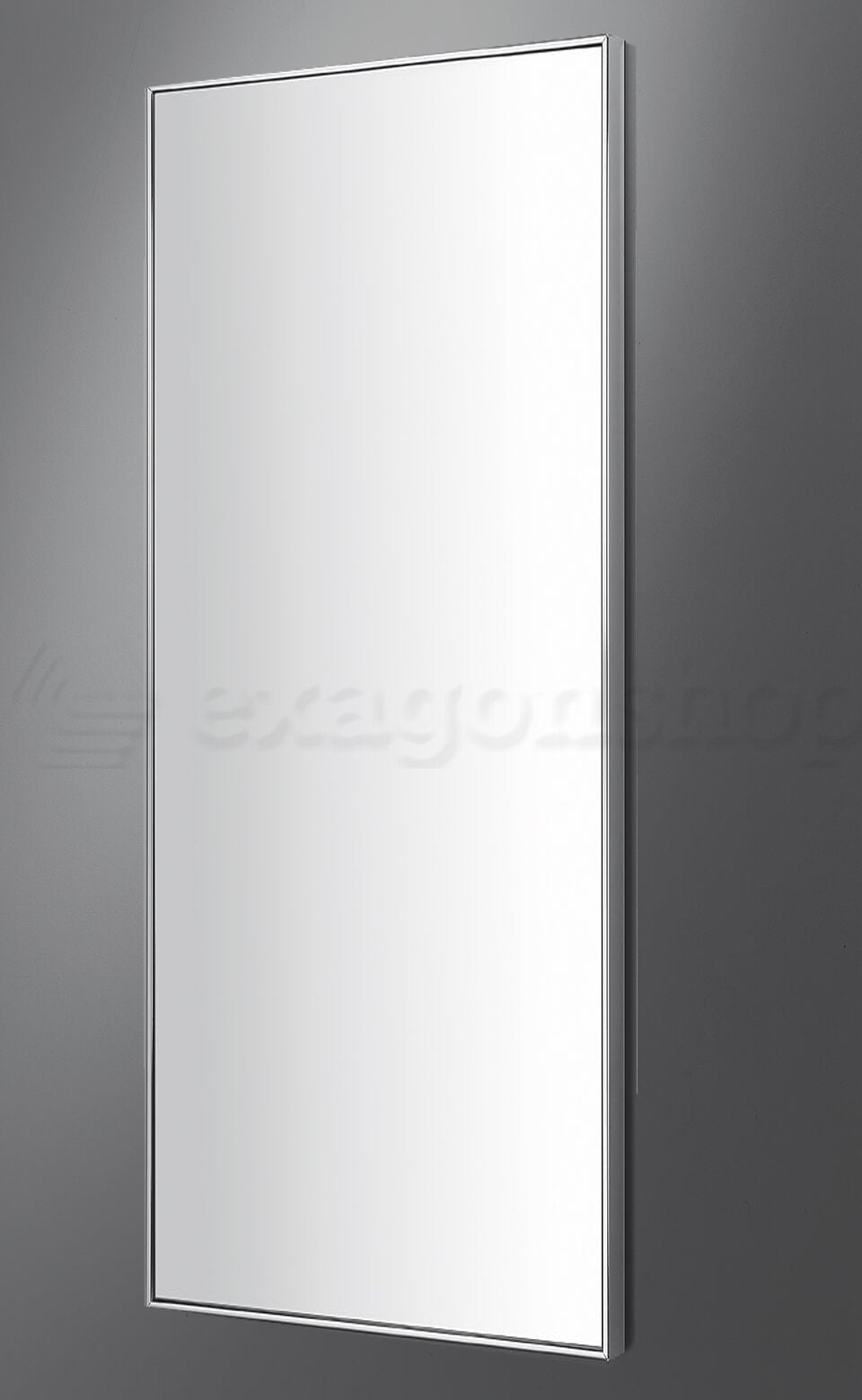 Colombo Gallery Specchio 40x100 a parete spessore 6mm con con lavabo e rubinetteria, vista frontale su sfondo neutro...