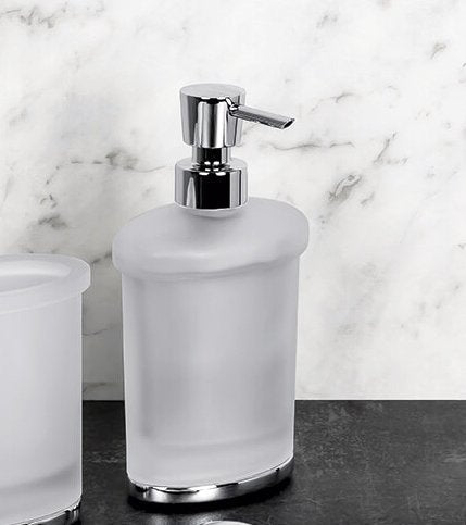 Colombo Land Dispenser spandisapone da Appoggio in Vetro in vetro acidato e naturale montato a parete, vista del design e...
