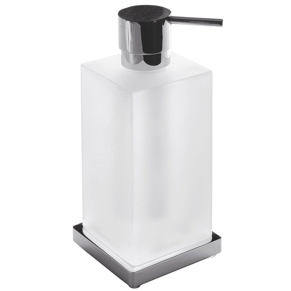 Colombo Look Dispenser sapone liquido da appoggio in Vetro in vetro acidato e naturale montato a parete, vista del design...