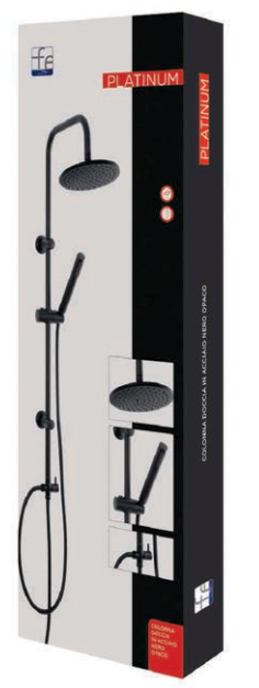Colonna doccia con soffione 20 cm tondo deviatore doccetta 3 jet abs flessibile 150 cm in acciaio nero opaco 718116 Platinum Nera