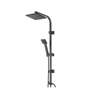 Colonna Doccia con soffione quadro saliscendi deviatore e doccetta con flessibile 150 cm in acciaio nero opaco Platinum