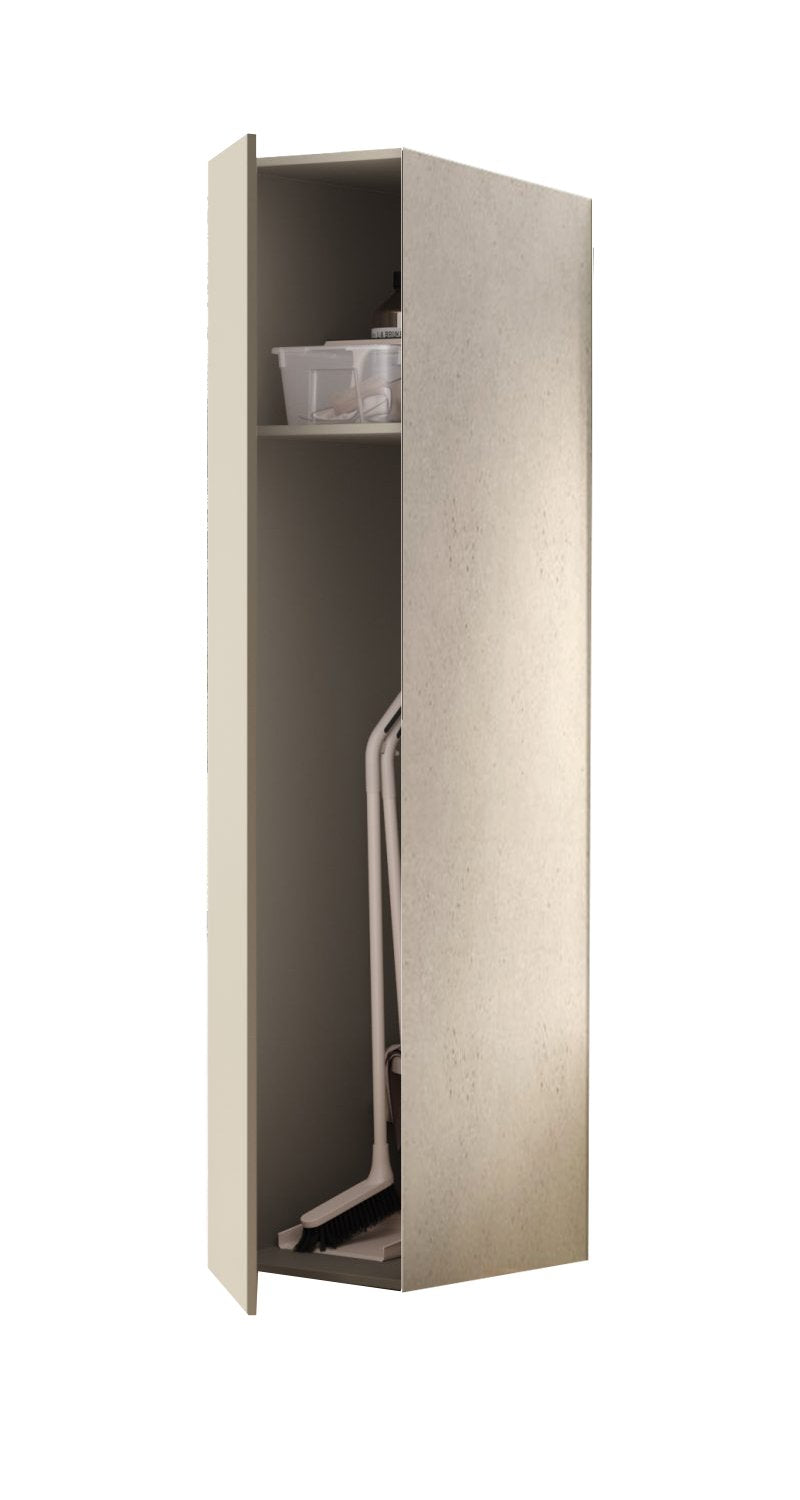 Colonna portascope 40x182 tortora opaco fianchi pietra ambientato in bagno moderno con specchio e accessori - Exagonshop