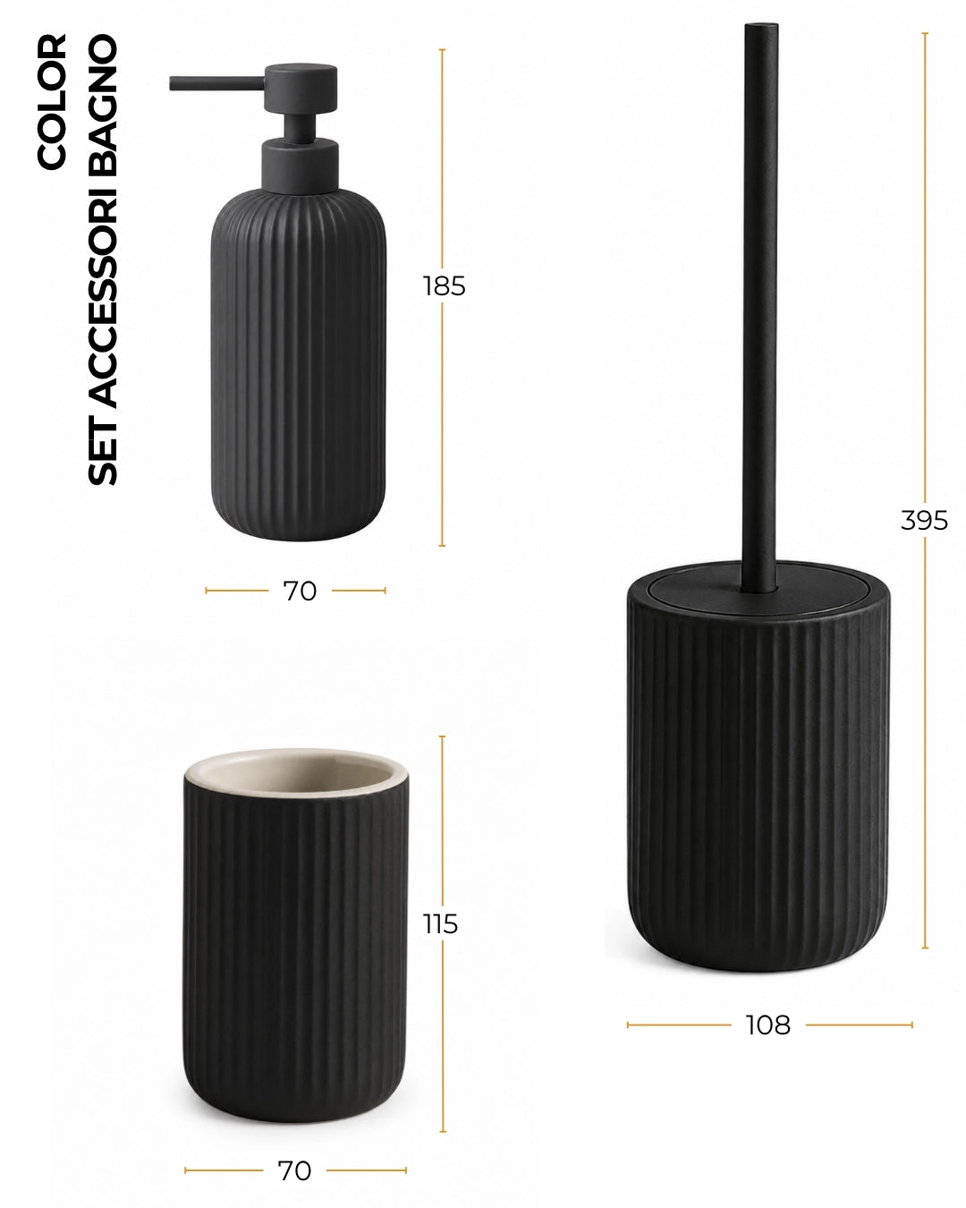 Set accessori bagno in ceramica blu pastello Color 3pz